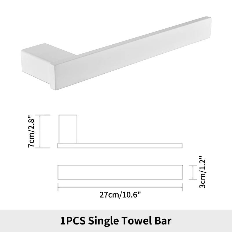 White Bathroom Accessories Towel Rack Shelf Toilet Brush Roll Paper Holder