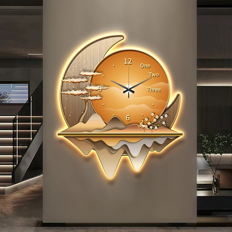 Light luxury restaurant decoration painting creative clock wall lamp