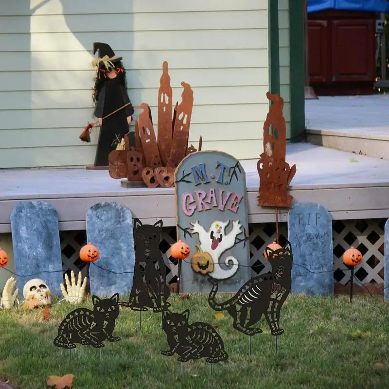 Cat Silhouette Garden Stake Set Of 4 Metal Animal Stakes
