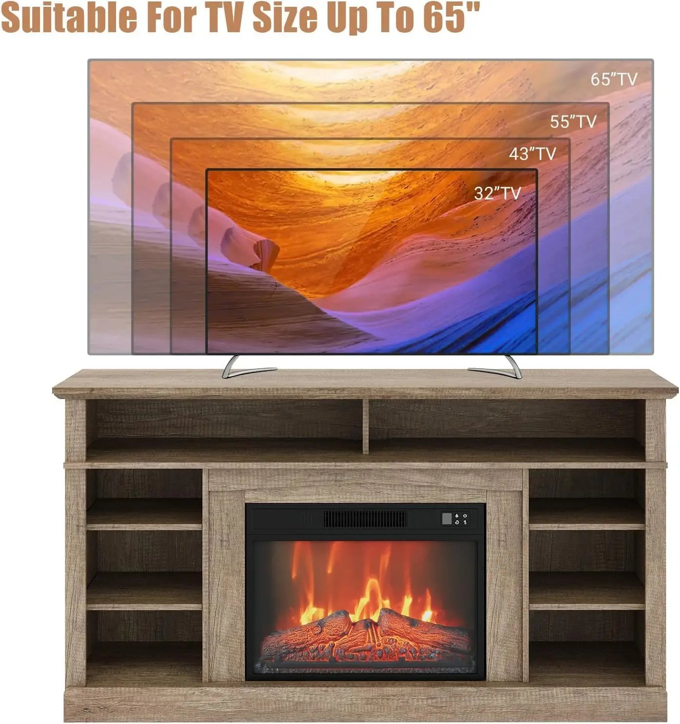 58 Inch Farmhouse TV Stand with Electric Fireplace 23 Inch Wood Entertainment Center