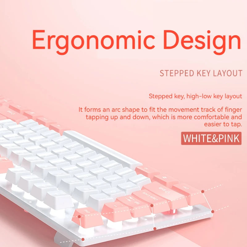 EWEADN GX320Z Pink Wired Office Keyboard -Silent, Ergonomic,LED Backlighting, High-Precision for Gaming, Office, Laptop/PC
