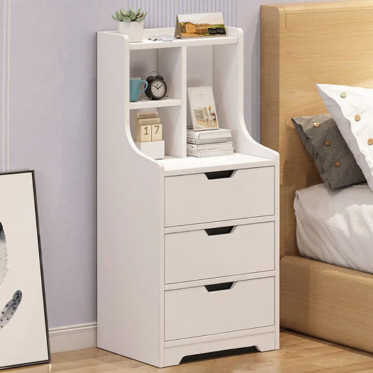 Vertical Bedside Cabinet, 3 Drawers, White, Minimalist, Sturdy, Space-Saving,