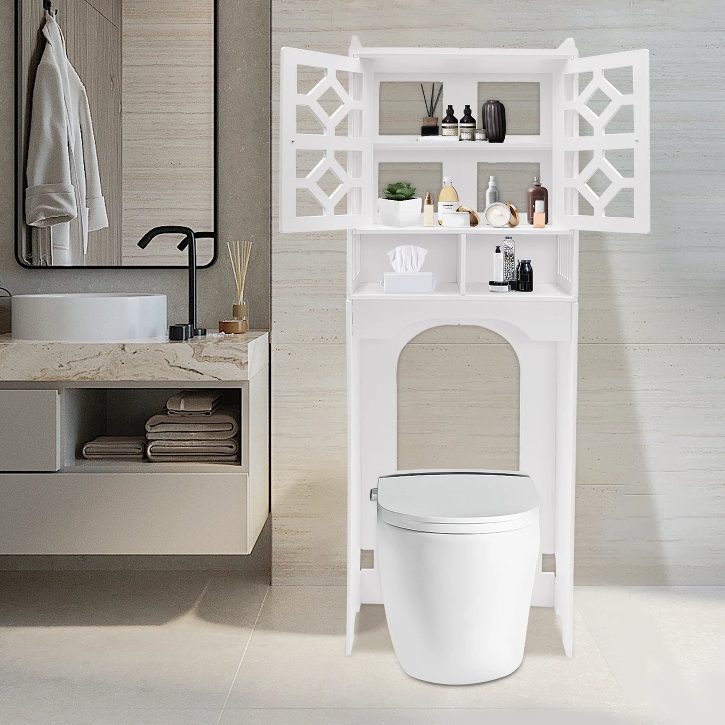 4 Tier Bathroom Organizer Waterproof Over The Toilet Storage Cabinet
