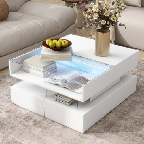 Lift-Top Coffee Table with 2 Drawers, Modern Square Coffee Table