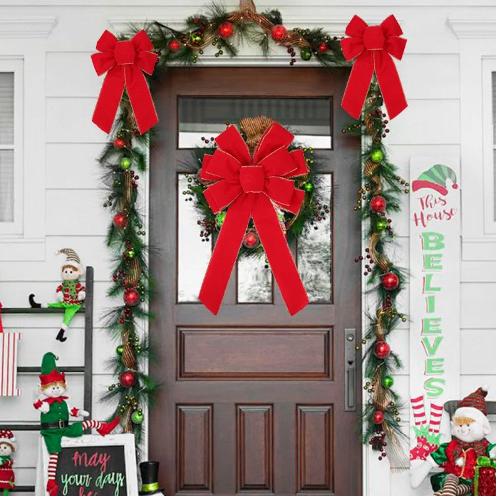 Red Christmas Bows Outdoor Decorations Large Christmas Tree Top Bow