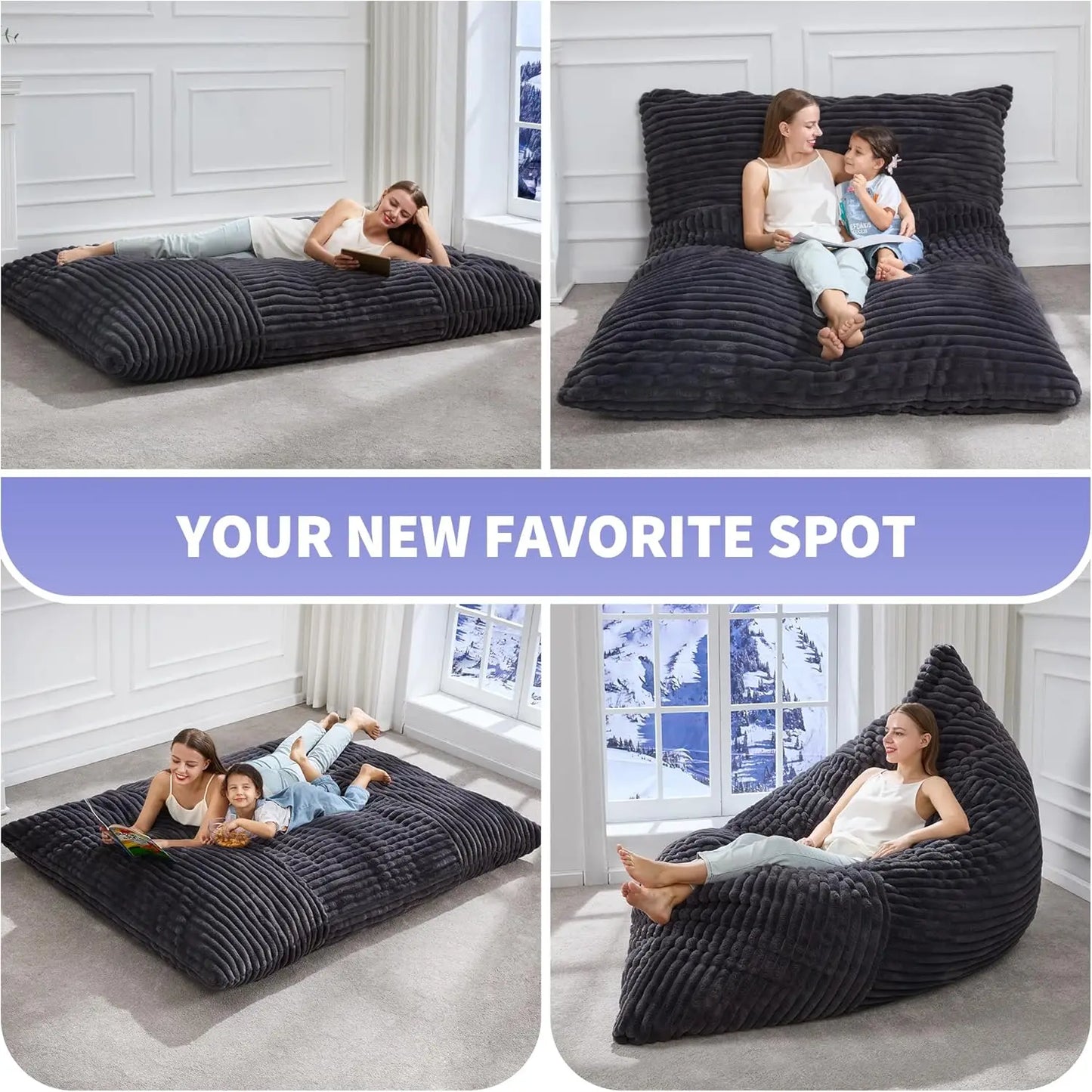 3 in 1 Bean Bag Chair Giant Bean Bag Chairs Convertible Bean Bag Floor Cushion