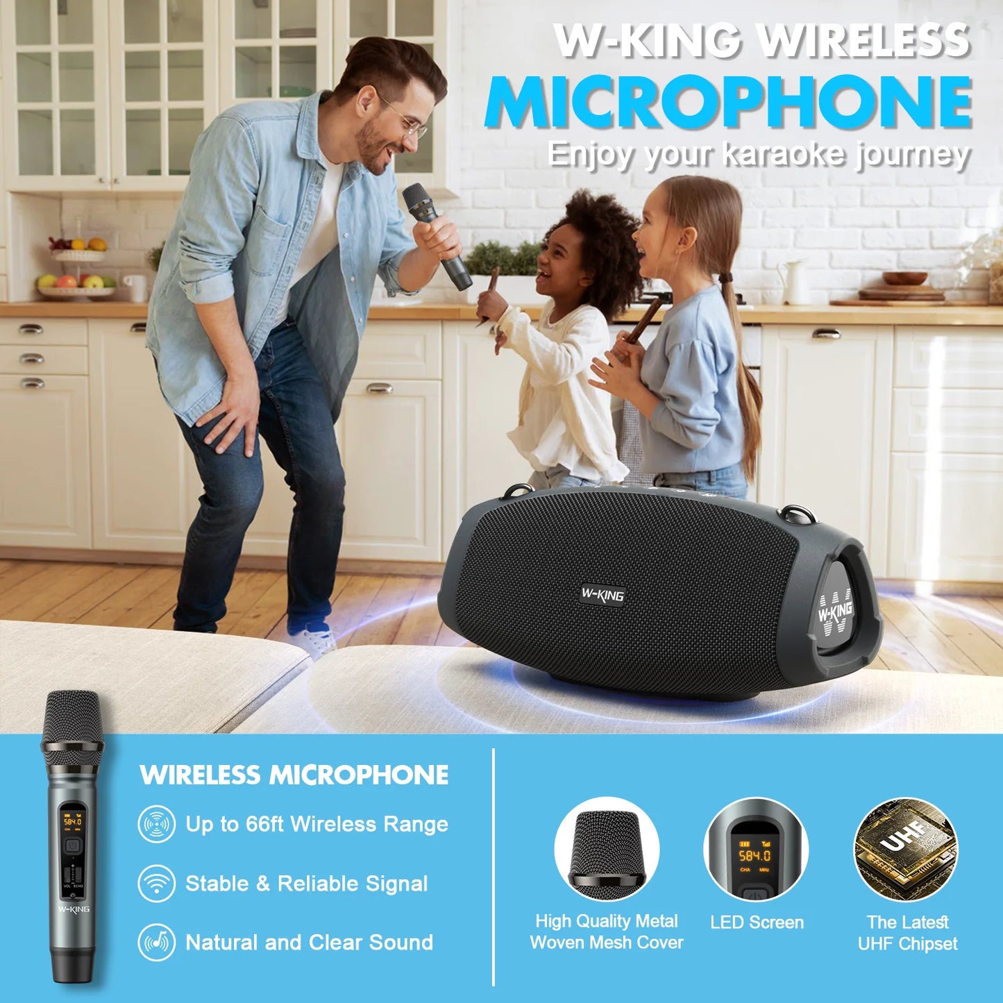 (120W PEAK)70W Portable Loud Bluetooth Speakers with Wireless Microphone,