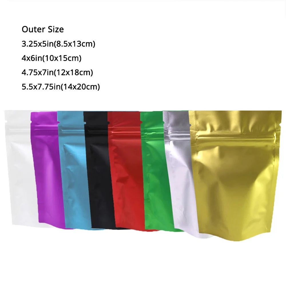 100pcs Metallic Stand Up Doypack,  Clear Window Reusable