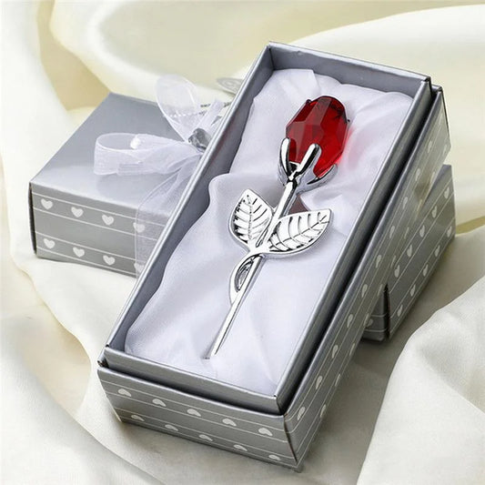6 Colors Crystal Glass Rose Flower Figurines Craft