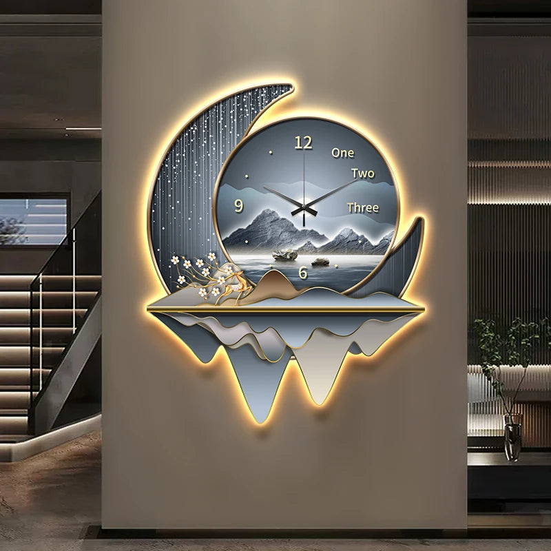 Light luxury restaurant decoration painting creative clock wall lamp