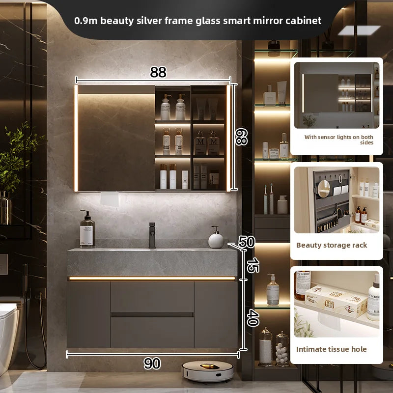 Bathroom Cabinet with Rock Plate Integrated Basin Bathroom Vanity