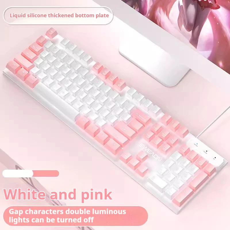 EWEADN GX320Z Pink Wired Office Keyboard -Silent, Ergonomic,LED Backlighting, High-Precision for Gaming, Office, Laptop/PC