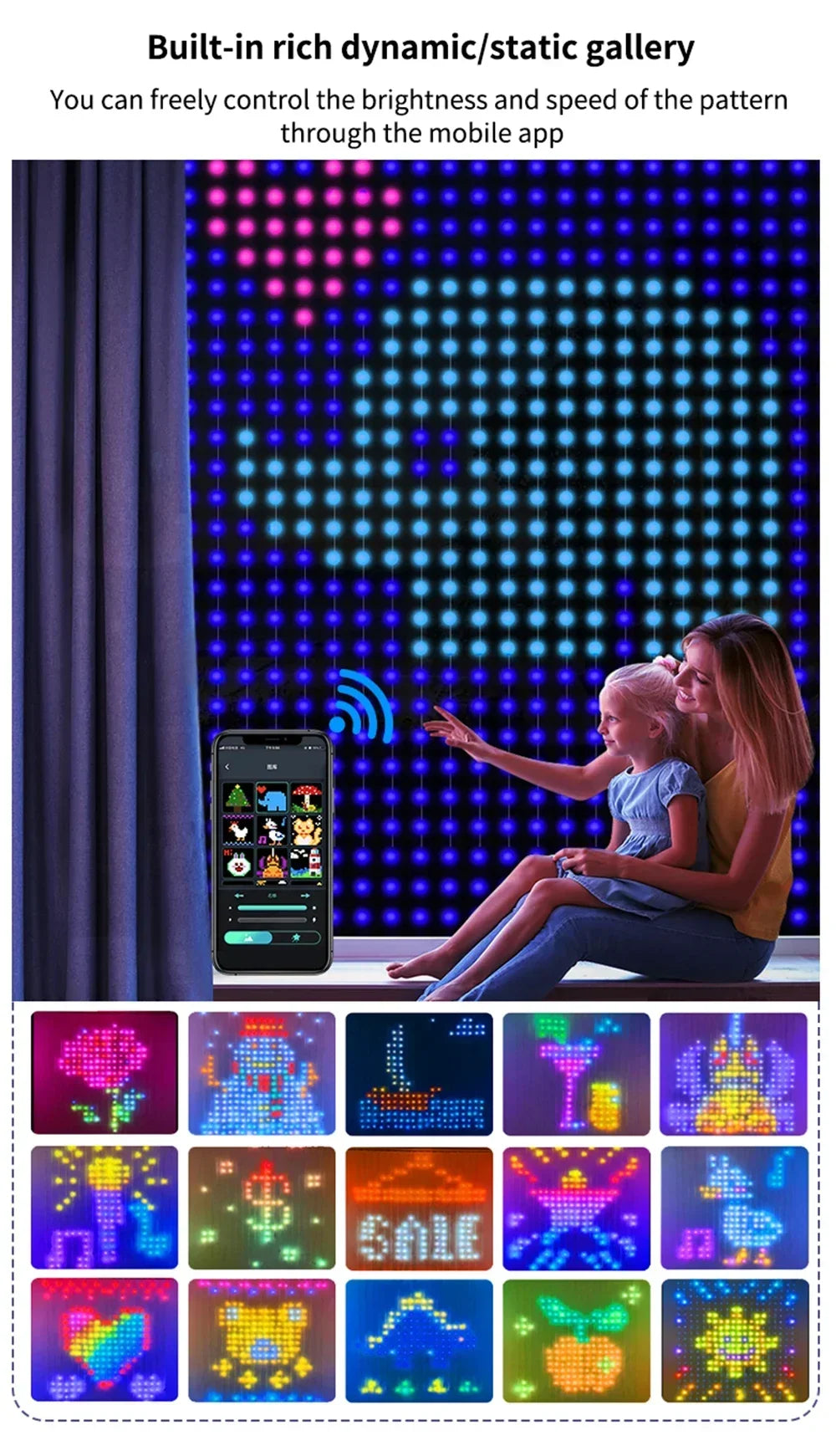 Smart LED Curtain Light APP Control RGB Dimmable DIY Pattern Music