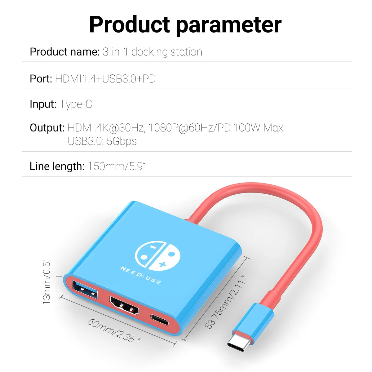 Game Dock 4K HDMI USB 3.0 Hub Adapter USB C Splitter