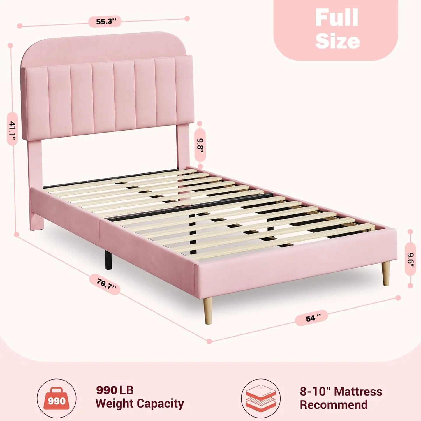 Twin Size Bed Frame, Velvet Upholstered Platform Bed Frame with Storage Headboard.