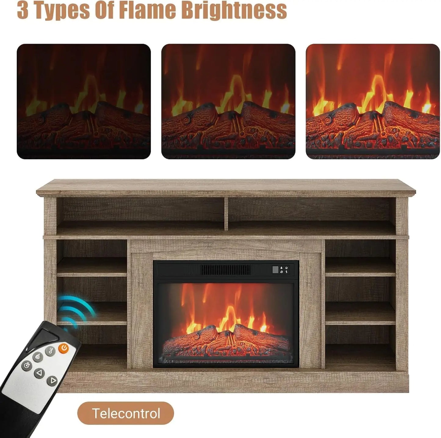 58 Inch Farmhouse TV Stand with Electric Fireplace 23 Inch Wood Entertainment Center