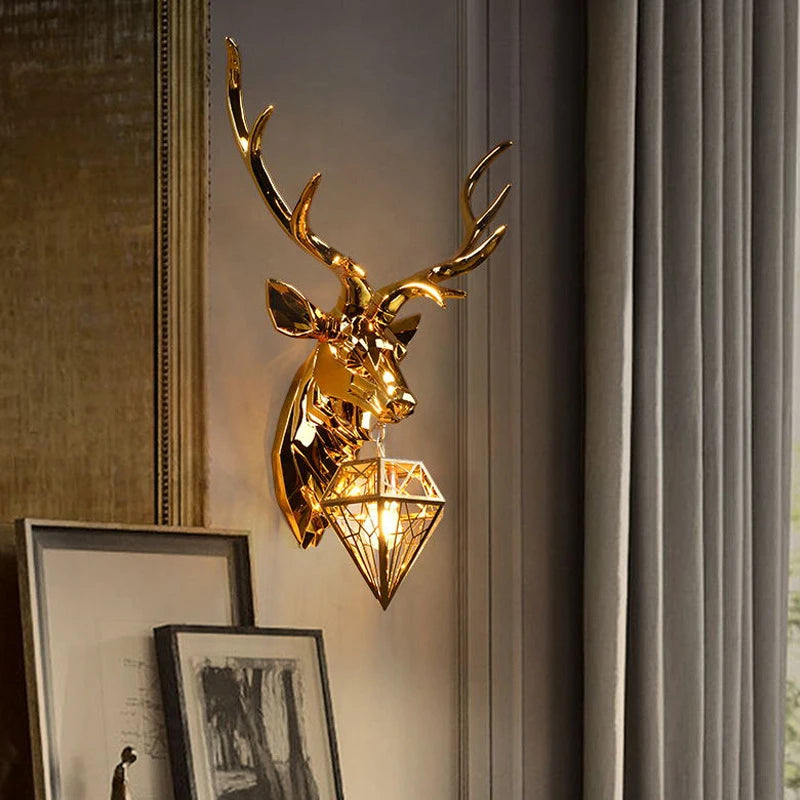 Dropshipping Retro Antler Wall Lamp Nordic Deer Head Resin Wall Lamp