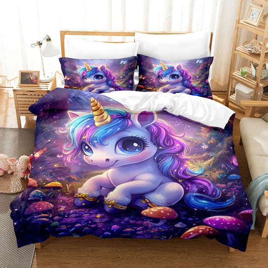 Cartoon Bedding Set Unicorn Rainbow 3D Printed Duvet Cover Set