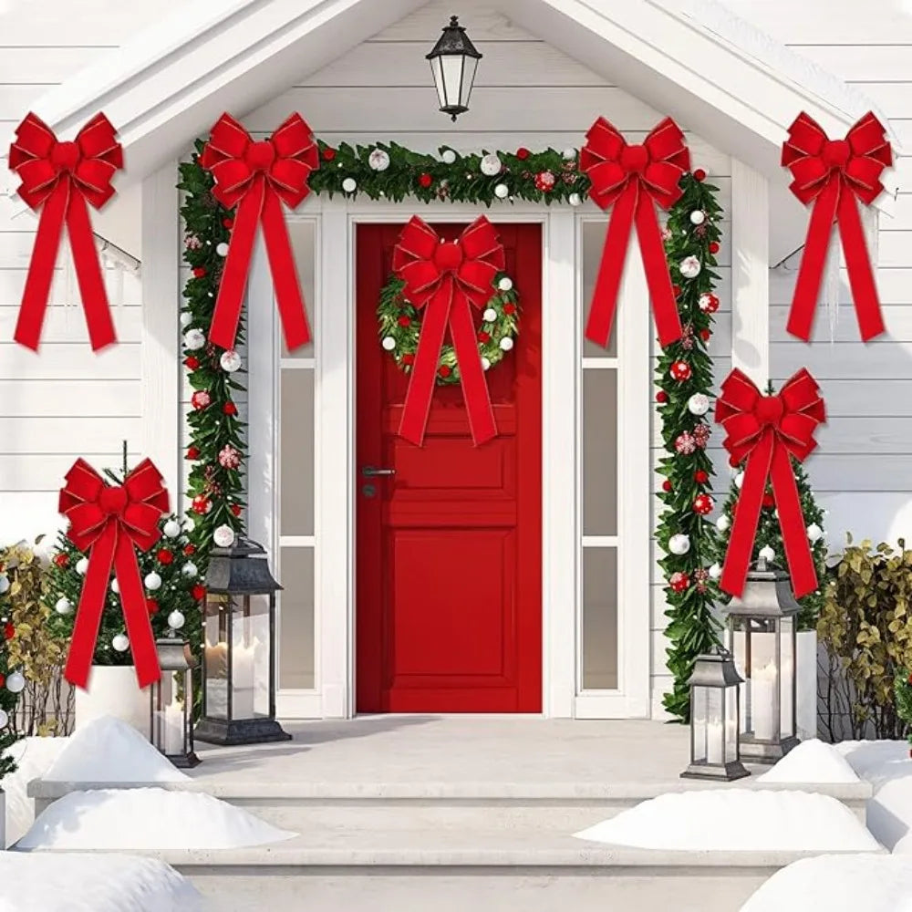 Red Christmas Bows Outdoor Decorations Large Christmas Tree Top Bow
