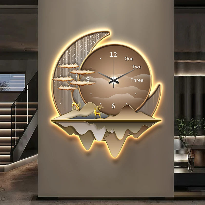Light luxury restaurant decoration painting creative clock wall lamp
