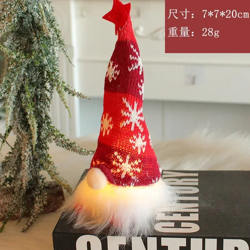 Christmas Faceless Doll Gnome Ornaments LED Light Plush Knitting Crafts