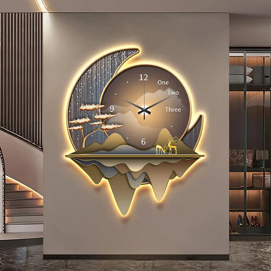 Light luxury restaurant decoration painting creative clock wall lamp