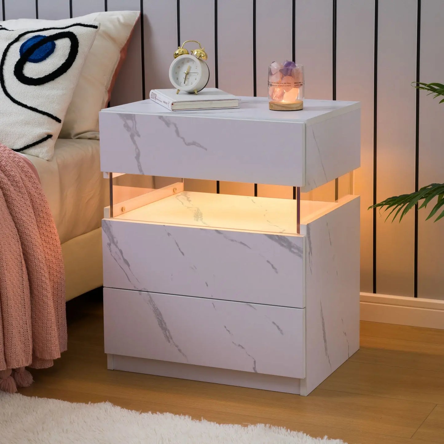 LED Nightstand 3 Drawers Nightstand with LED Lights Nightstand for Bedroom