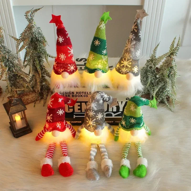 Christmas Faceless Doll Gnome Ornaments LED Light Plush Knitting Crafts