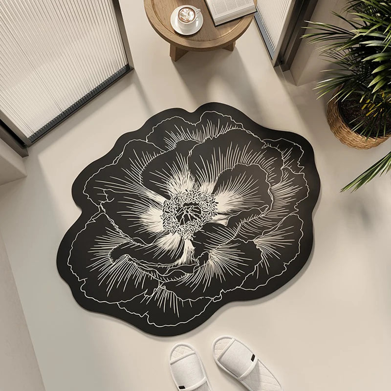 Bathroom Floor Mat Water-absorbing Non-slip Dirt-resistant Carpet Flower