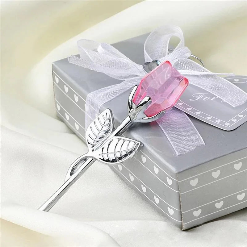 6 Colors Crystal Glass Rose Flower Figurines Craft