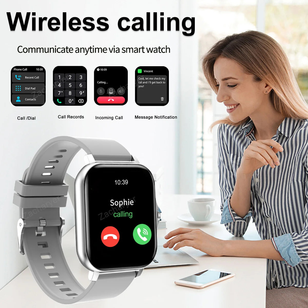 Men's wireless calling watch, sports and fitness