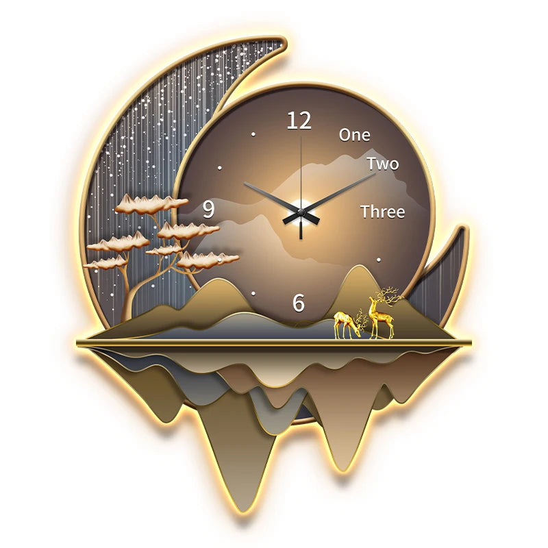 Light luxury restaurant decoration painting creative clock wall lamp