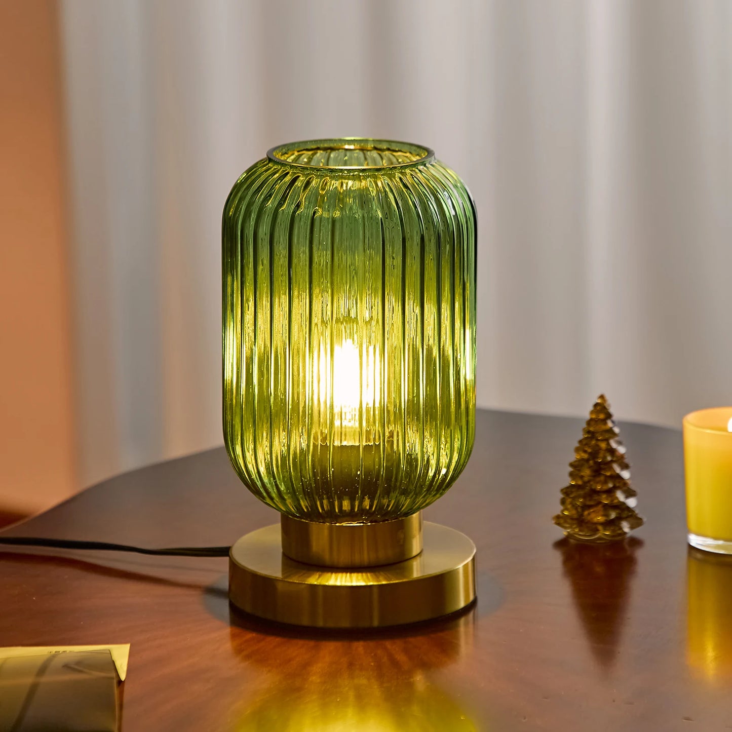 Modern Ribbed Glass Table Lamps Mid Century Bedside Light Small Nightstand Lamp
