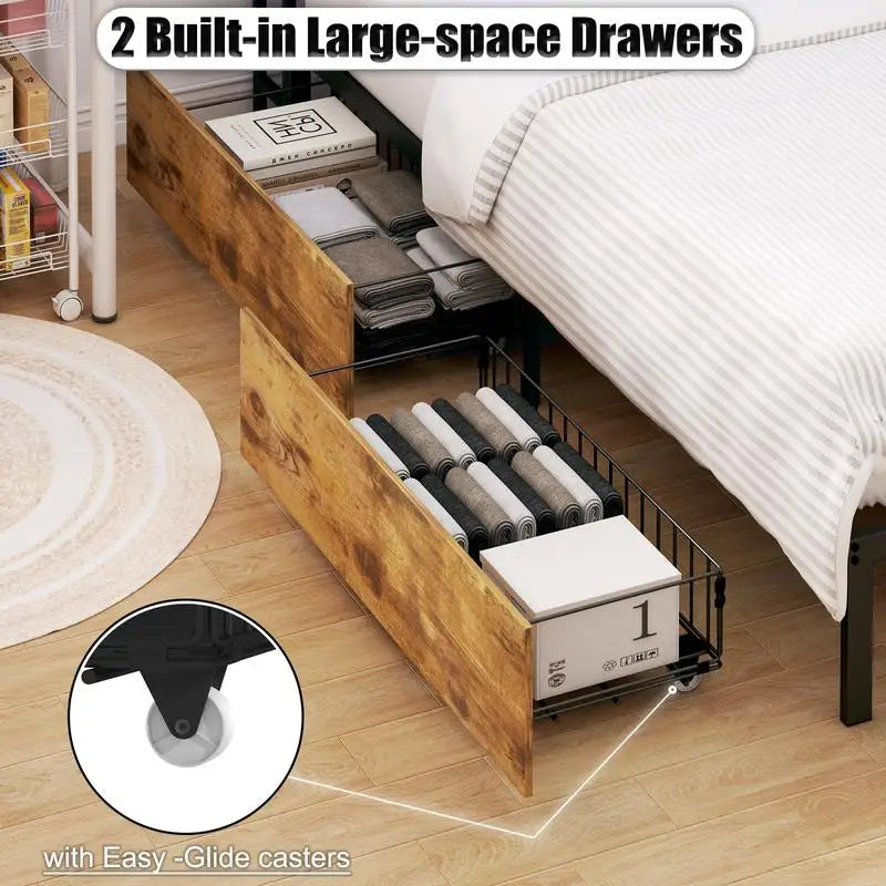 Twin Daybed Frame with Storage, Bookcase, Underbed Drawers,