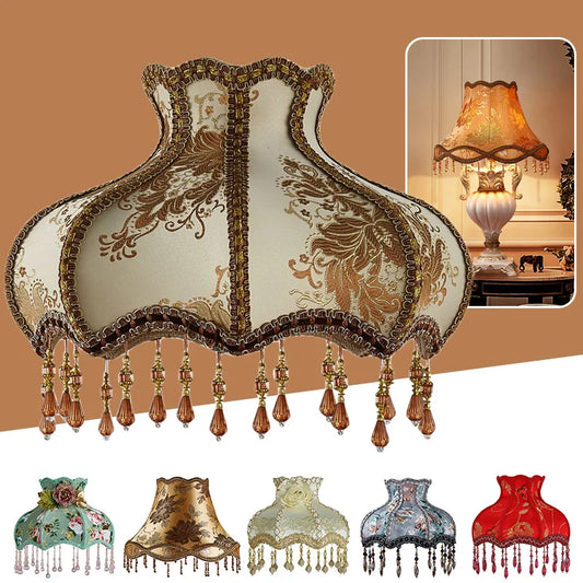 European Home Lamp Shade Vintage High-end Fabric Beads Lace Floral Wall Lamp Table Lamp Floor Lamp Dust Cover Home Decoration