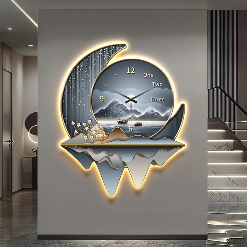 Light luxury restaurant decoration painting creative clock wall lamp