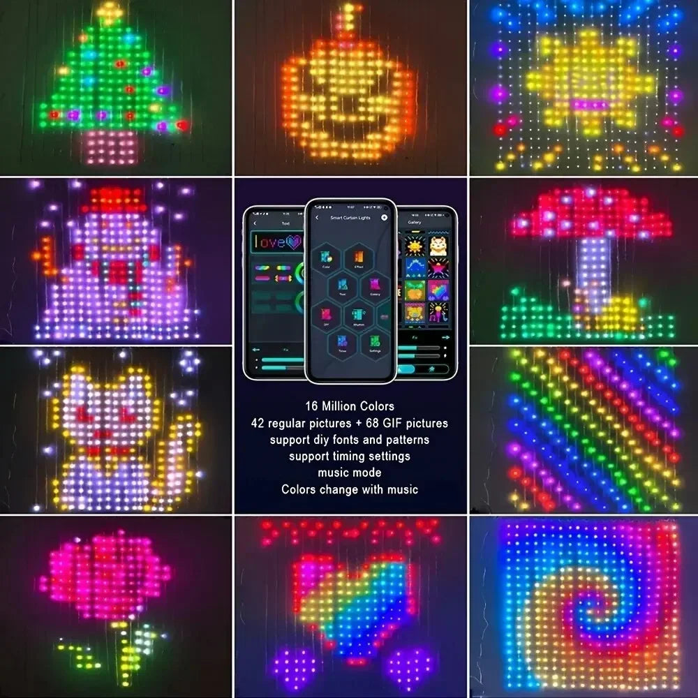 Smart LED Curtain Light APP Control RGB Dimmable DIY Pattern Music