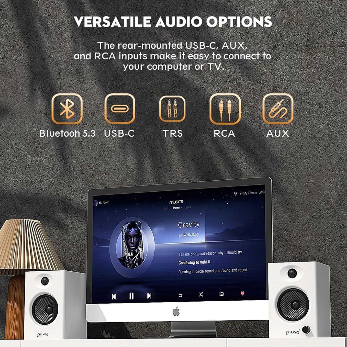 60W Computer Speakers for Gaming and Music, Active Bluetooth 5.3, Stereo 2.0 Speakers