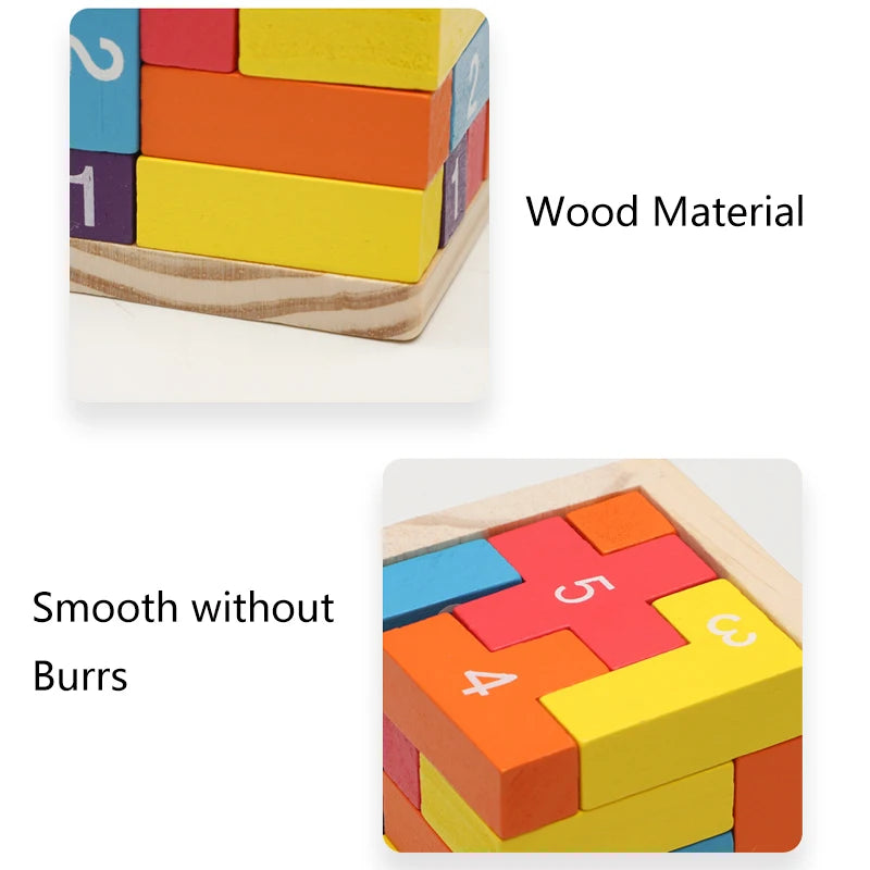 Colorful Wooden Blocks Puzzles,Classic Luban Lock Cube 3D Puzzle Toys.
