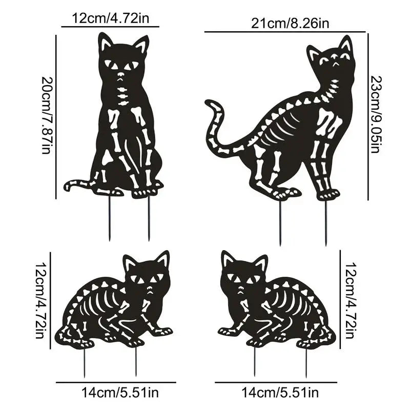 Cat Silhouette Garden Stake Set Of 4 Metal Animal Stakes