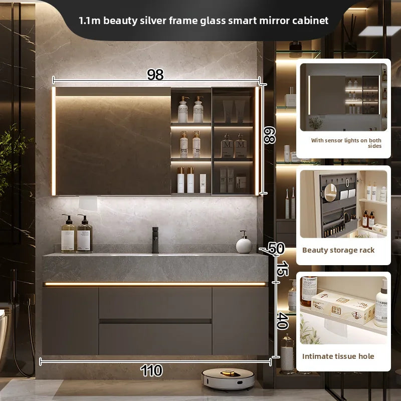 Bathroom Cabinet with Rock Plate Integrated Basin Bathroom Vanity