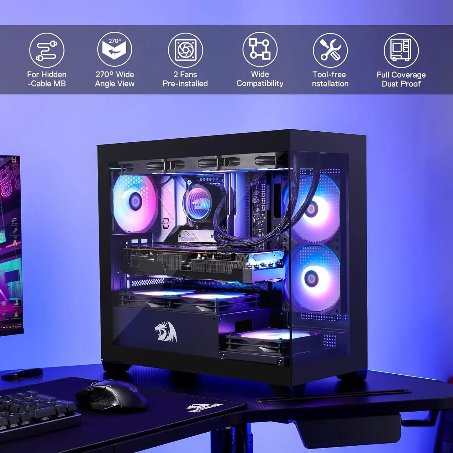 Redragon GC218M Gaming Back-Mounted PC Case,