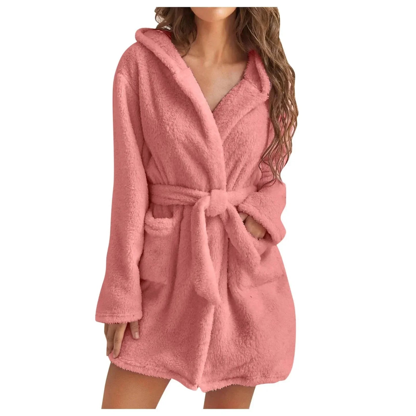Women Bath Robe Winter Fluffy Plush Pyjamas