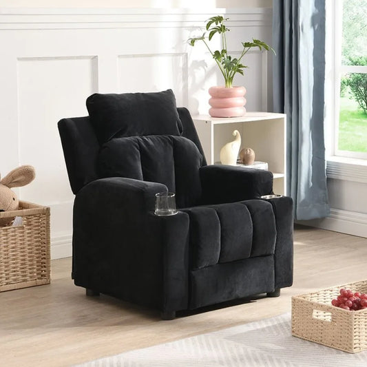Recliner Chair; Upholstered Couch with Two Cup Holder;