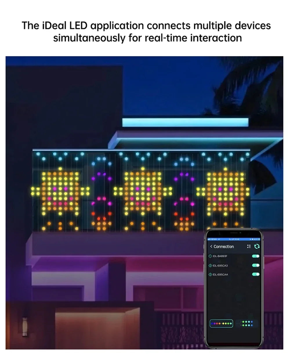 Smart LED Curtain Light APP Control RGB Dimmable DIY Pattern Music