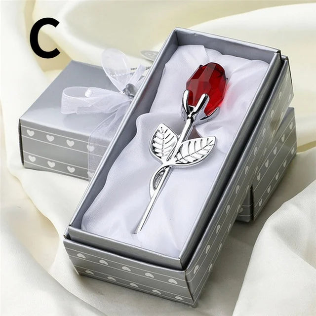 6 Colors Crystal Glass Rose Flower Figurines Craft