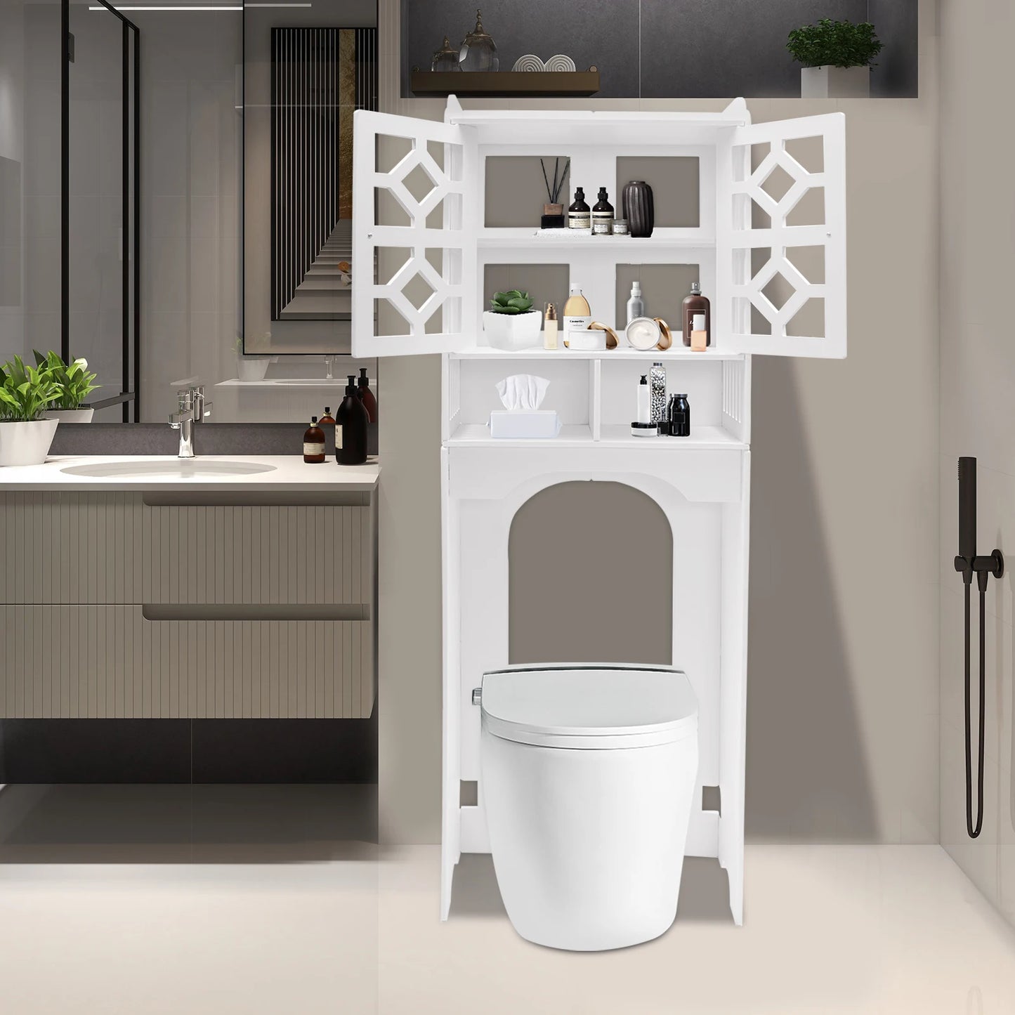 4 Tier Bathroom Organizer Waterproof Over The Toilet Storage Cabinet