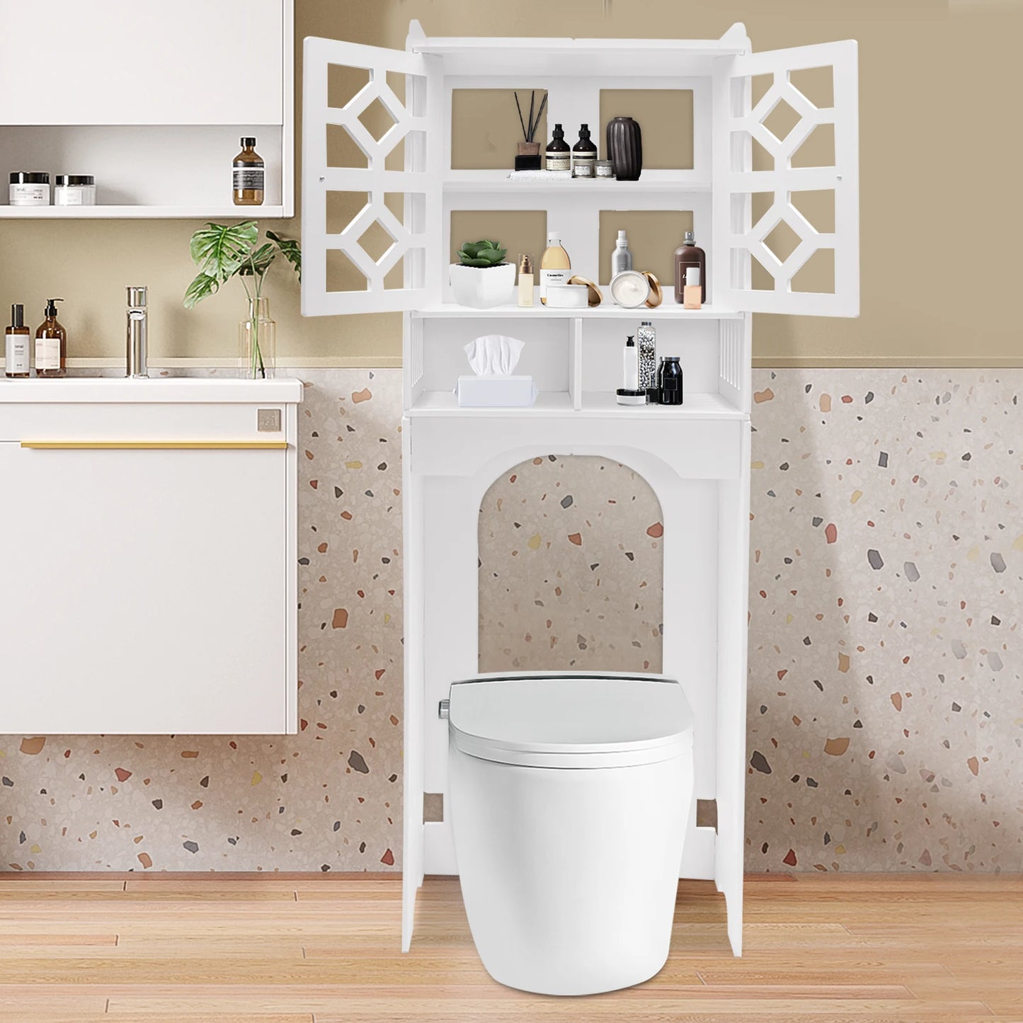 4 Tier Bathroom Organizer Waterproof Over The Toilet Storage Cabinet