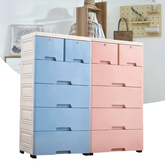 Multi-Drawer Plastic Dresser with Wheels – 6-Drawer Storage