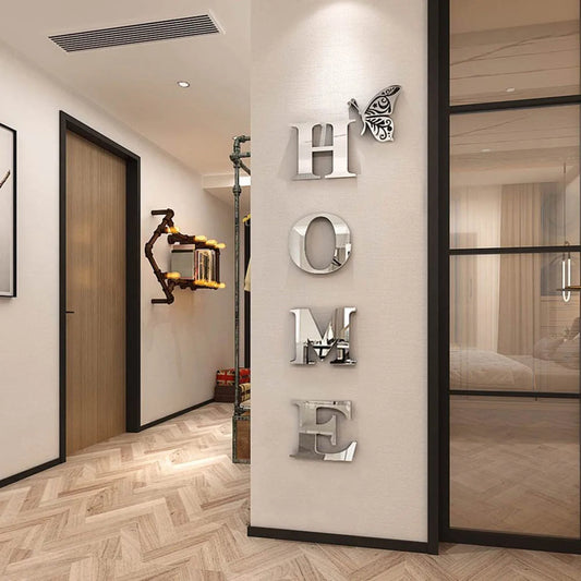 HOME Home Logo 3D Mirror Wall Sticker, Entrance Decoration.